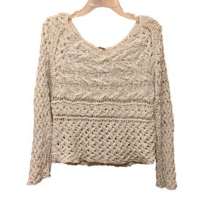 Free People crop Crochet Pull Over Sweater for Spring Ecru NWOT